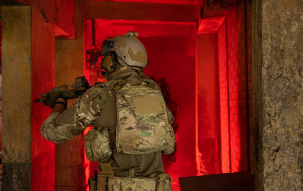 istock Soldier in dark building 1496157979