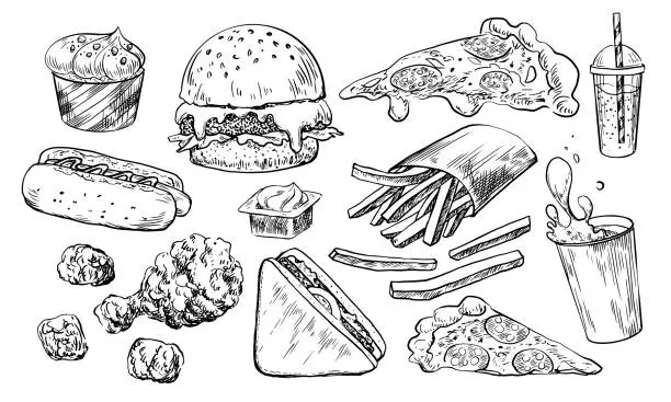 Vector illustration of Set of fast food