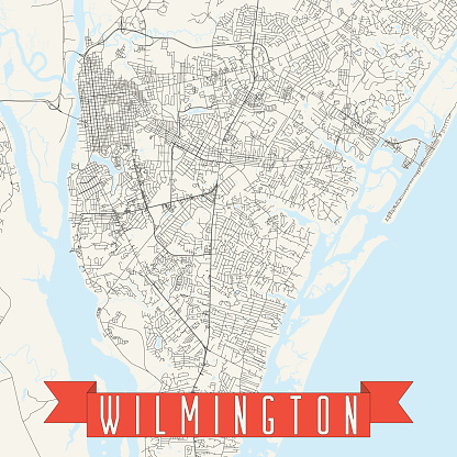 Topographic / Road map of Wilmington, NC. Map data is public domain via census.gov. All maps are layered and easy to edit. Roads are editable stroke.