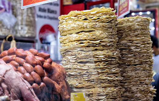 Nutmegs and raisins, dry fruits from a moroccan market shop in the Medina of Fes, Morocco