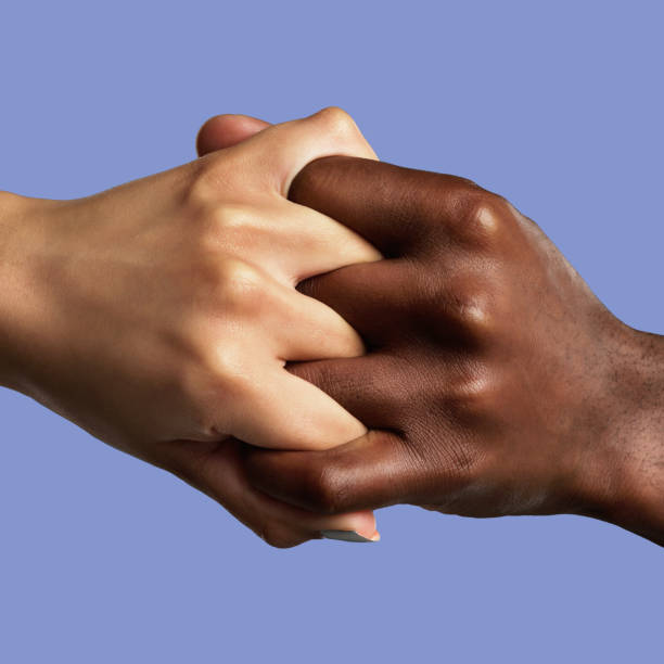 istock Hands, partnership and different with a collaboration of people in studio on a blue background for support. Fingers, linked and grip with friends joined together in unity, diversity or solidarity 1496161335
