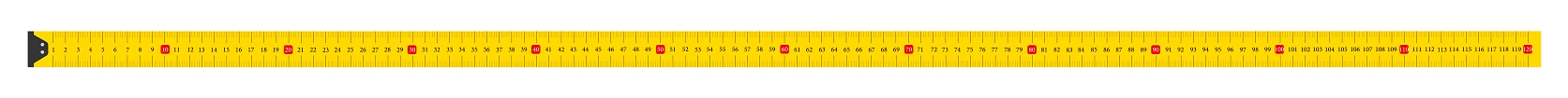 Yellow ruler for measuring length in cm. Long metric tape with scale. T
