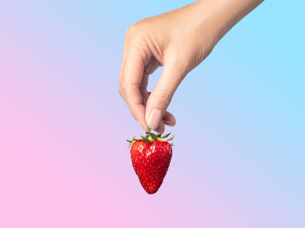 istock Ripe strawberry in hand gradient background isolated 1496161984