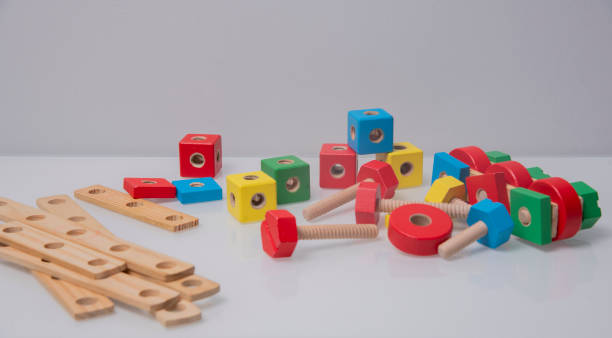 istock Board game constructor. Wooden parts for the constructor game. Education. Entertaining games for children.Kindergarden education games.close up view 1496162787