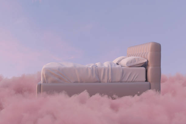 istock 3D rendering of cozy bed over fluffy clouds at night 1496164787