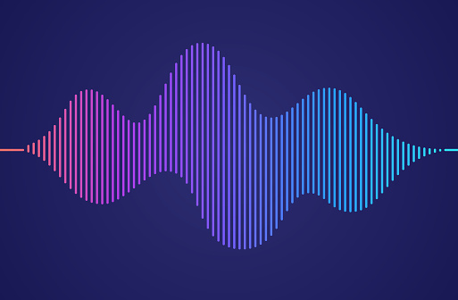 Audio line podcast sound wave form gradient design element.