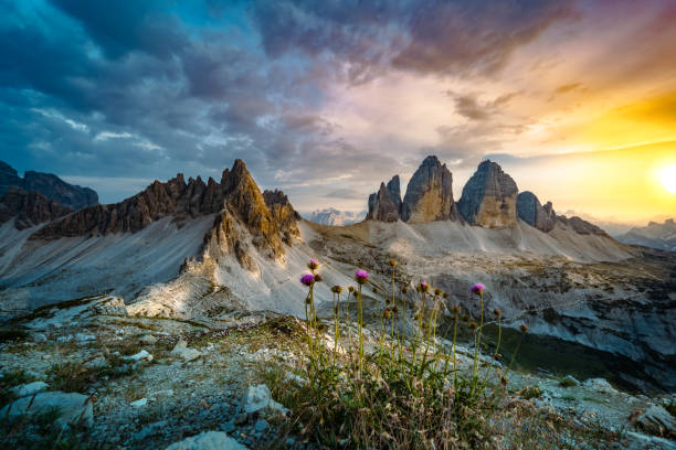 istock Epic view from Sextner Stein on Monte Paterno and Tre Cime mountain range in the evening. Tre Cime, Dolomites, South Tirol, Italy, Europe. 1496166366