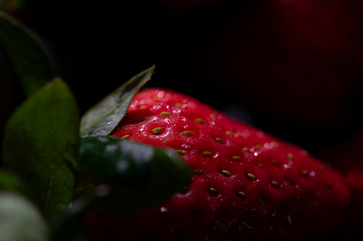 Ripe Strawberry in a colander washed and prepared for eating.