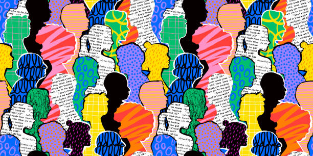 bunte, vielfältige menschen drängen nahtloses muster - diversität stock-grafiken, -clipart, -cartoons und -symbole