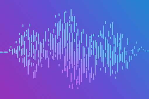 Audio line podcast sound wave form gradient design element.