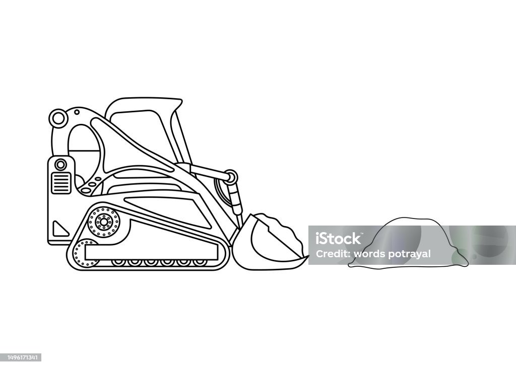 Line Drawing Track Loader Hand Drawn Vector Illustration Color Children Construction Compact ...