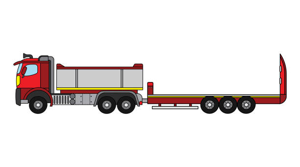 illustrazioni stock, clip art, cartoni animati e icone di tendenza di illustrazione vettoriale colore bambini costruzione semipianale rimorchio camion clip art - truck semi truck vehicle trailer rear view