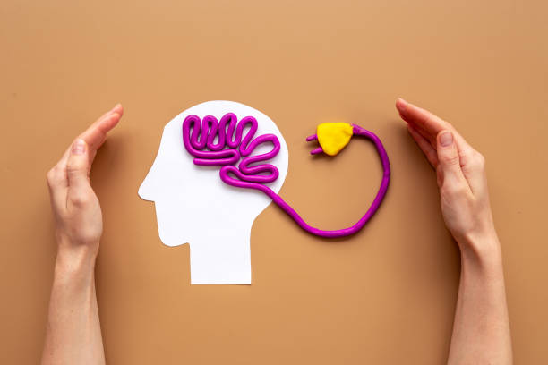 istock Human brain shape with hands. Mental health and care 1496174809