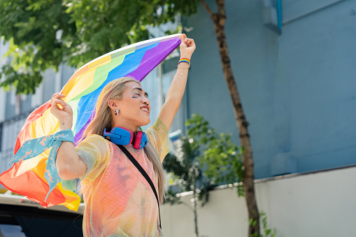 Gay Asians are enjoying the Pride march. parade to demand equal rights in society.