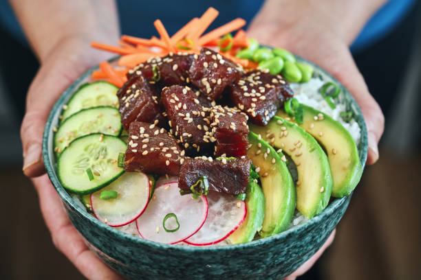 istock Ahi Tuna with Cucumber, Radish, Carrots and Avocado 1496178171