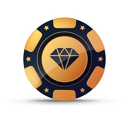 Chips for poker, gambling. Gold chip with the image of a diamond