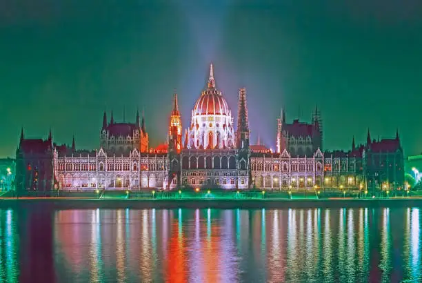 Night view of Hungarian Parliament in Budapest