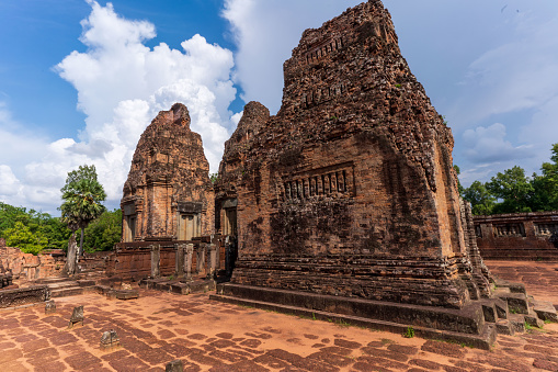 The Pre Rup temple is a mountaintop shrine built in the 10th century and devoted to the god Shiva, located in the Siem Reap district of Cambodia.