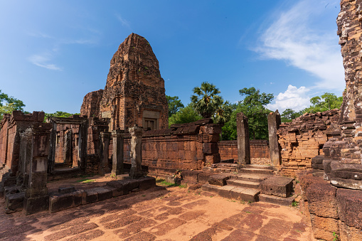 The Pre Rup temple is a mountaintop shrine built in the 10th century and devoted to the god Shiva. It is located in the Siem Reap district of Cambodia.