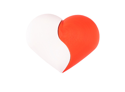 Isolated red and white Heart as  yin-yang shape on white background