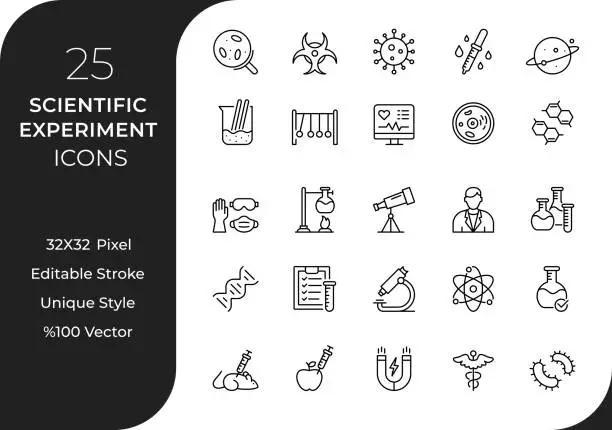 Vector illustration of Scientific Experiment Line Icon Set