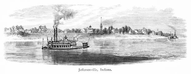 제퍼슨빌, 오하이오 강, 인디애나, 미국, 미국 지리 - ohio river valley stock illustrations