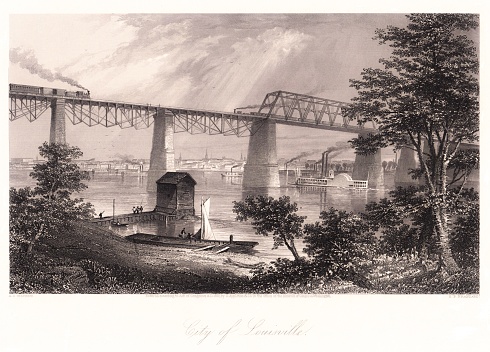 Sepia-toned Louisville on the Ohio River, Kentucky, USA. Steel and wood engraving published 1874. This edition edited by William Cullen Bryant is in my private collection. Copyright is in public domain.