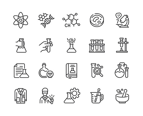 Chemical line icons. Pixel perfect. Editable stroke. Vector illustration.