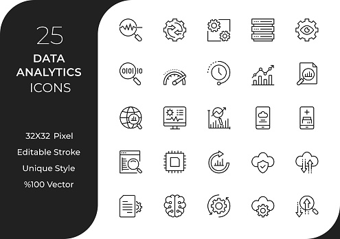 This collection showcases a variety of icons that capture the essence of data visualization, statistics, machine learning, and more. Each meticulously crafted icon symbolizes concepts such as data analysis, predictive modeling, data mining, and business intelligence.