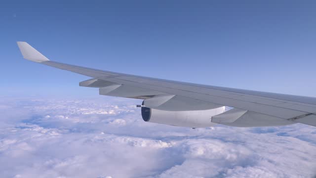 Aerial View of an Airplane Flying High Above the Clouds in 4k