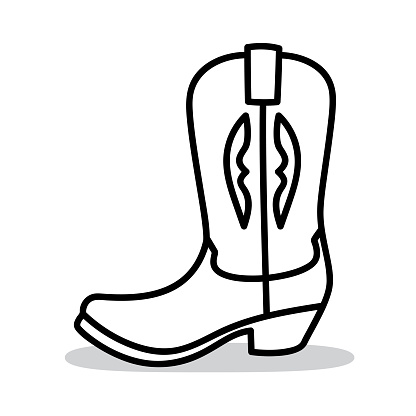 Vector illustration of a hand drawn black and white cowboy boot against a white background.