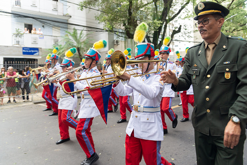 salvador, bahia, brazil - september 7, 2014: Students from Bahia's Military Police College are seen during the Civic-Military parade in celebration of the Independence of Brazil in the city of Salvador.