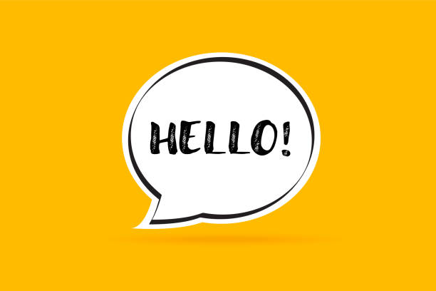 ilustrações de stock, clip art, desenhos animados e ícones de hello written speech bubble on yellow background - hello