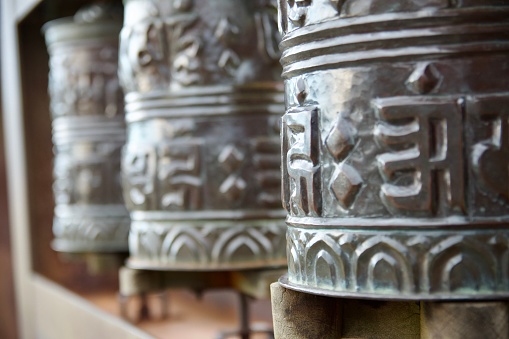 Tibetan prayers cylinders, religious culture tradition