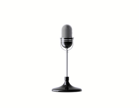 Microphone on white background. Horizontal composition with copy space. Clipping path is included.