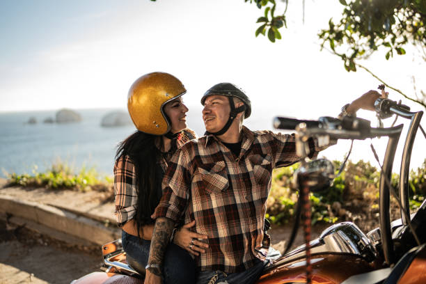 istock Mature couple enjoying a motorcycle road trip 1496199215