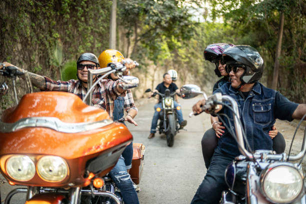 istock Mature couples having a road trip on a motorbike 1496199337