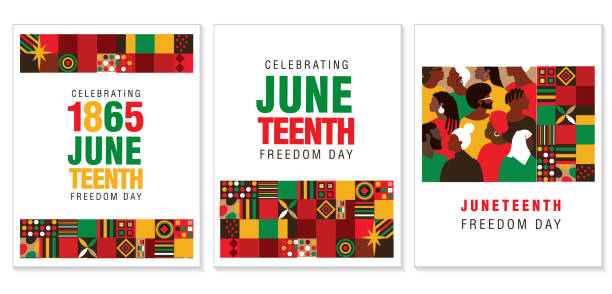 Juneteenth Freedom Day Celebration set of vertical design templates Vector illustration of Juneteenth Celebration social media vertical design templates. Fully editable vector eps. Use for social media posts, brochures, posters, web banners, leaflets, cards, t-shirt designs and backgrounds. African-American black history. Freedom or Liberation day. Royalty free stock image. juneteenth celebration stock illustrations