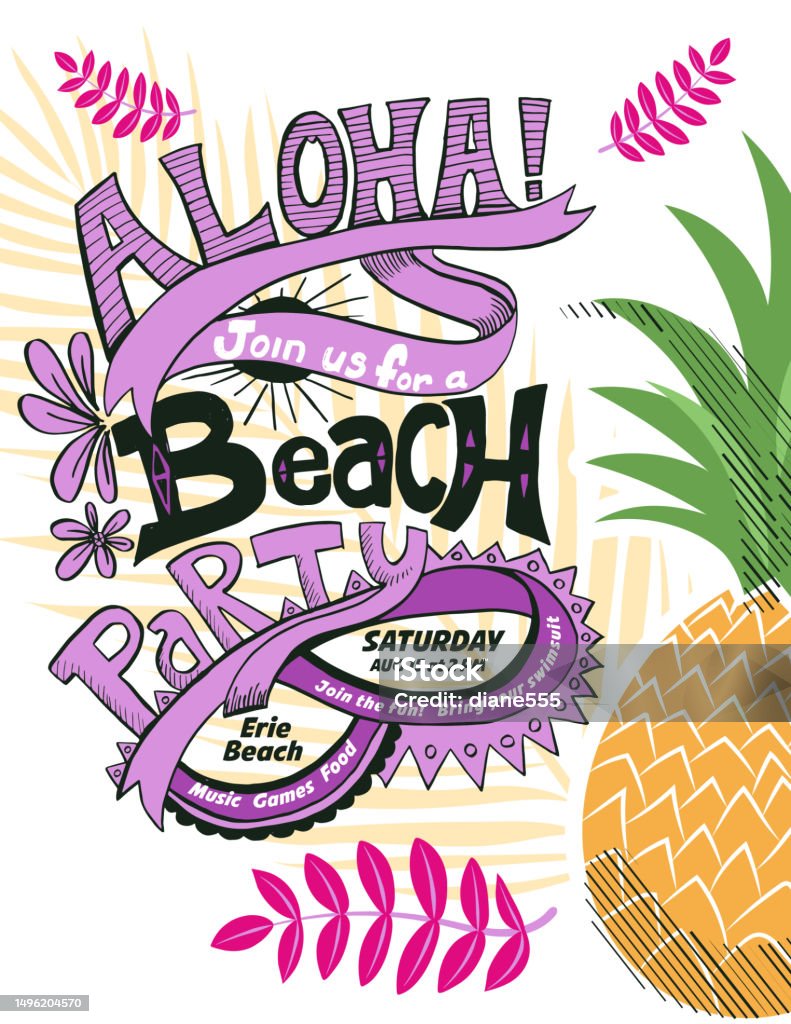 Tropical Themed Party Invitation Template Stock Illustration - Download