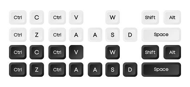 Computer key combinations. Set of key combinations. Command set icons. Computer keyboard button set. Vector Illustration