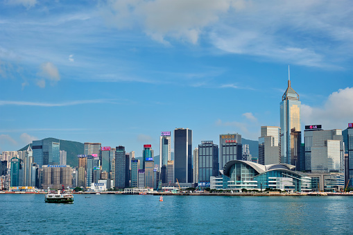 Skyline of Victoria Harbour on Hong Kong Island from Kowloon, Hong Kong