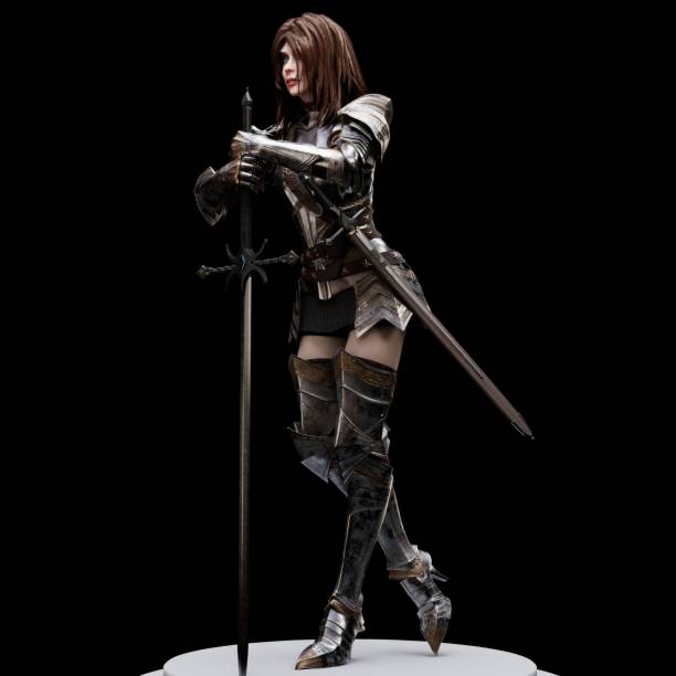 istock Female Knight Full Plate pose render of background. 3d rendering 1496207968