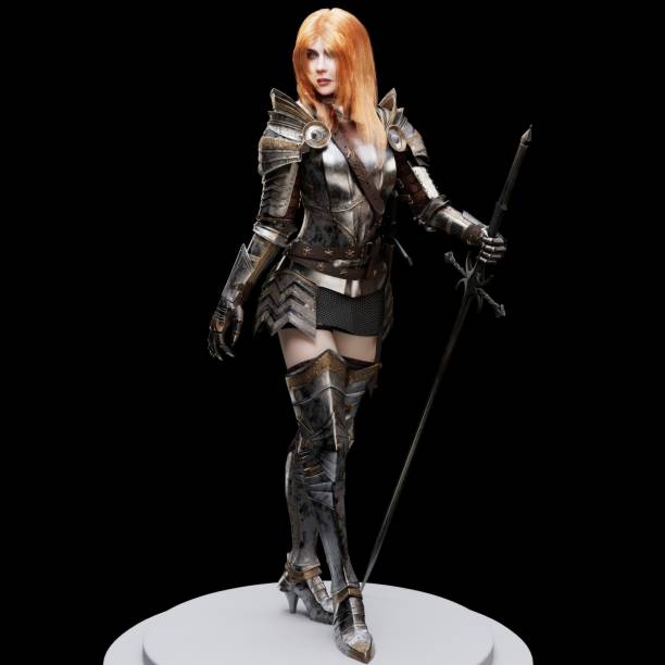 Female Knight Full Plate pose render of background. 3d rendering stock photo