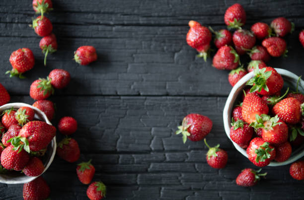 Free Stock Photo of Bowl of Strawberries on Dark Surface | Download ...