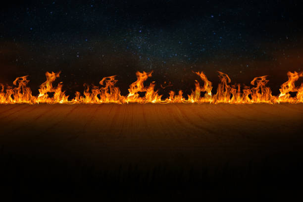 Scenic view of burning field against sky at night
