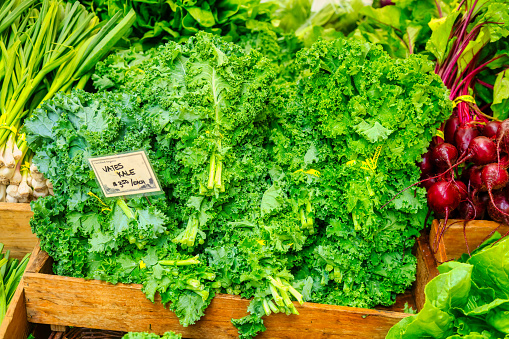 bunches of vates kale at the farmer's market