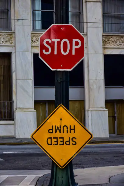 Stop sign and more on Peachtree Street in Downtown Atlanta