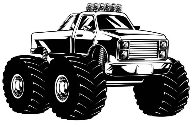 Vector illustration of Monster Truck Mascot Line Art