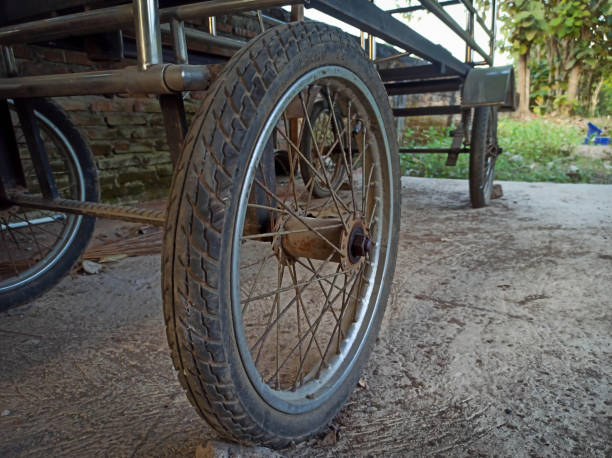 istock wheels of vehicles for transporting used goods. old wheels can be used 1496227222