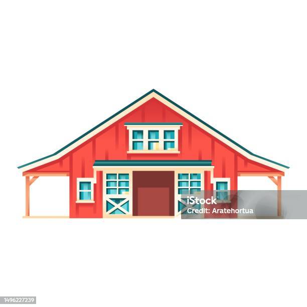 Vector Drawing Barn Vector Barn Cartoon Art Deco Retro Illustration Isolated Stock ...